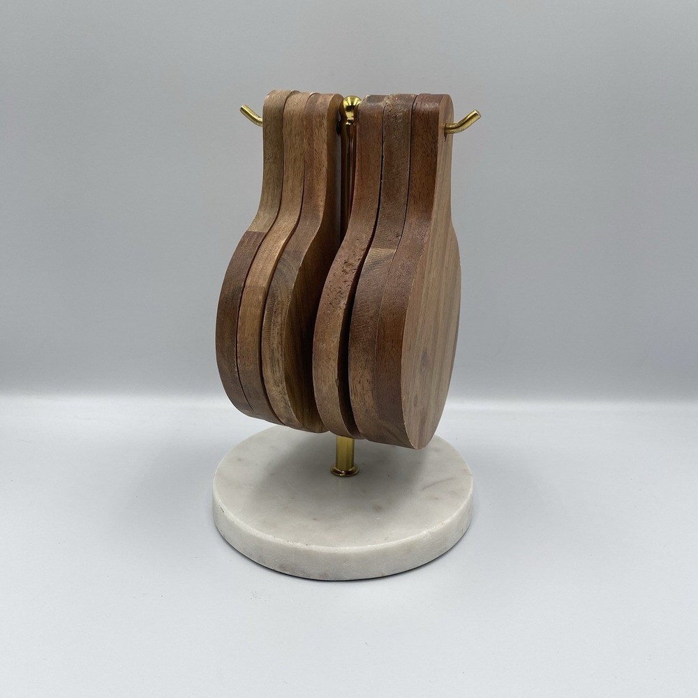 Coaster Set , Set Of 6 With Mable Base And Brass Color Accents Made In India